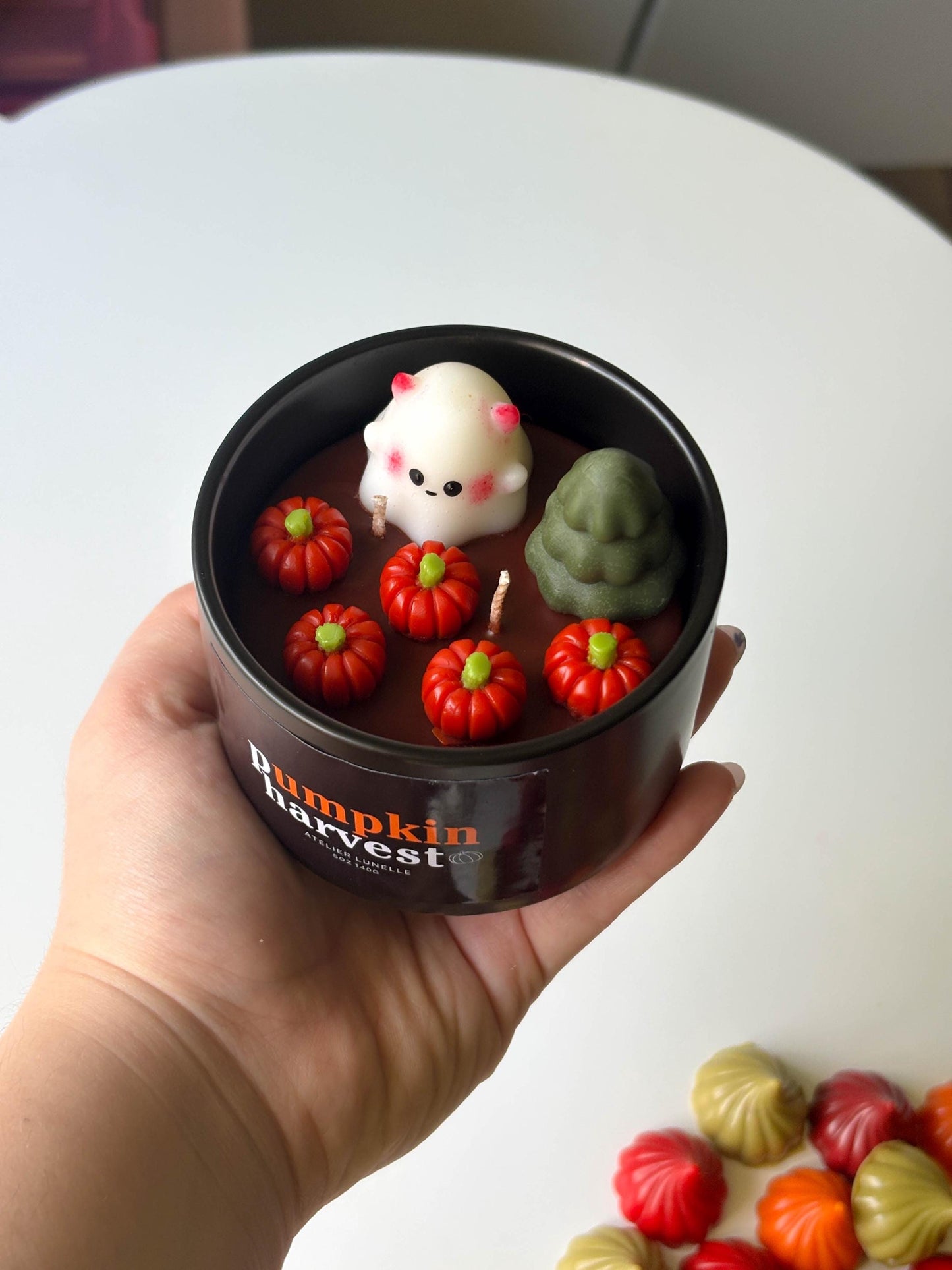 Cute halloween ghost pumpkin candle