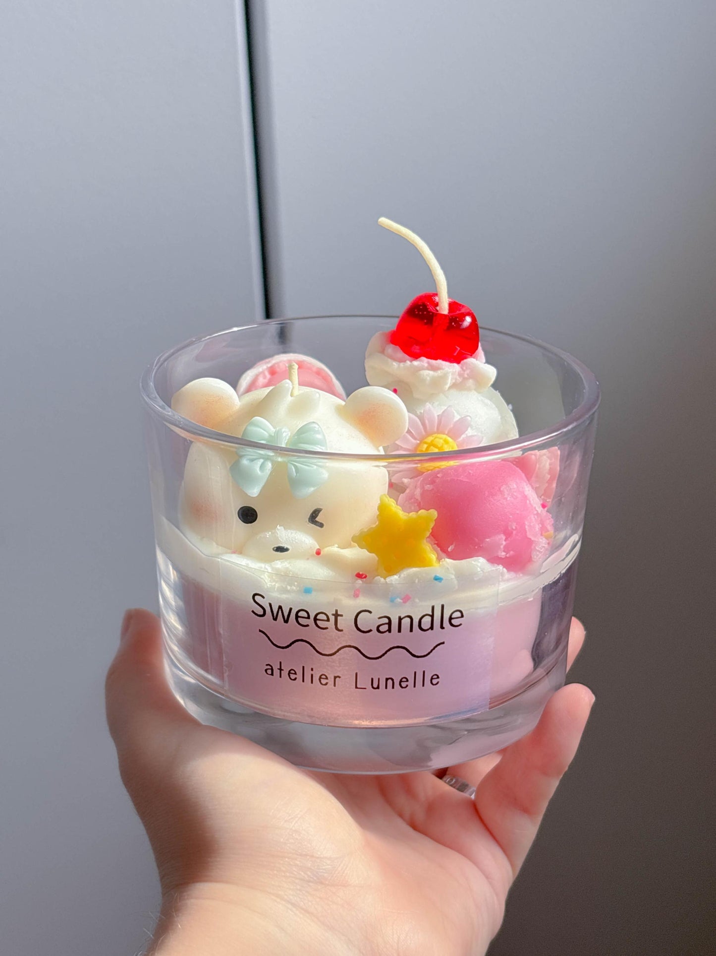 Kawaii strawberry ice cream bear scented candle