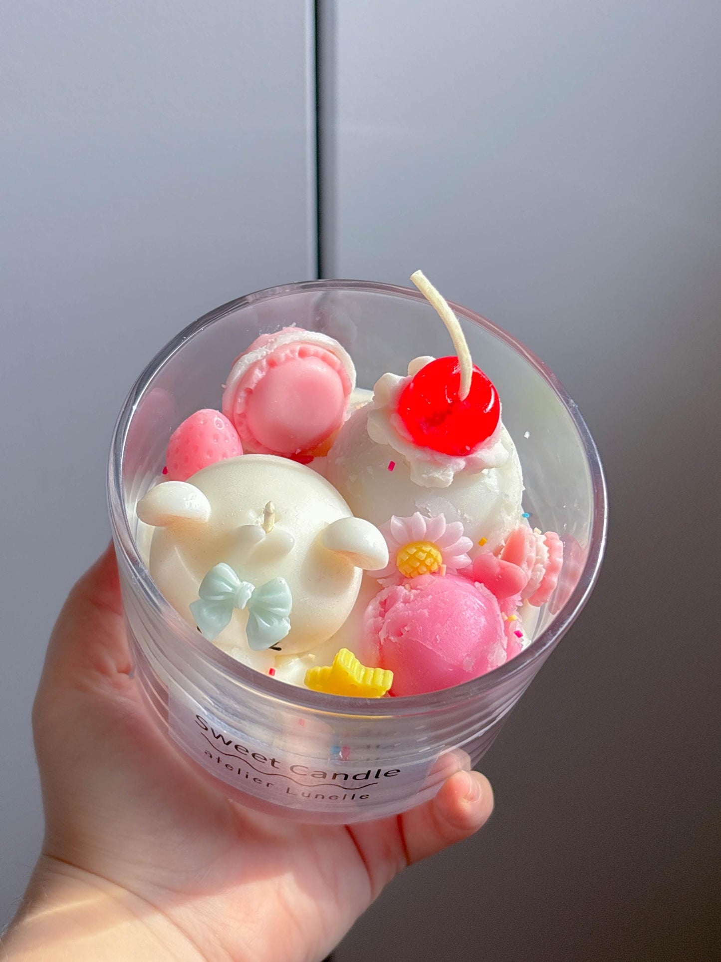 Kawaii strawberry ice cream bear scented candle