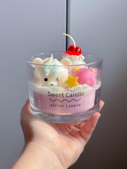 Kawaii strawberry ice cream bear scented candle