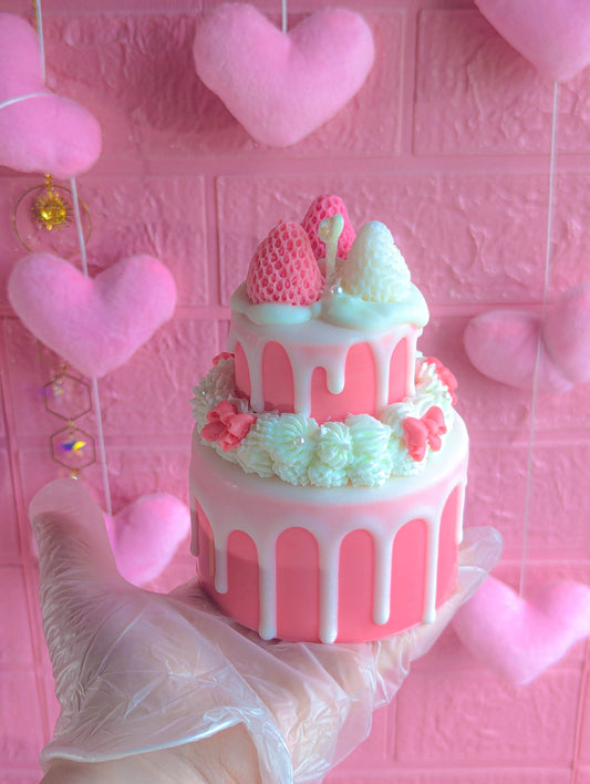 Cute two tier strawberry cake candle