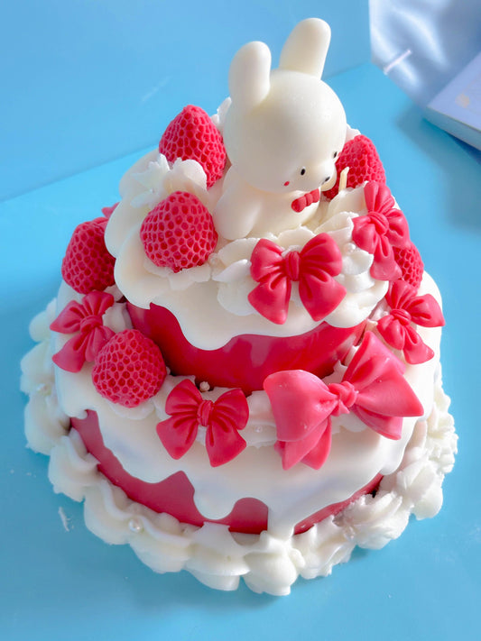 Kawaii strawberry whipped two tier cake candle