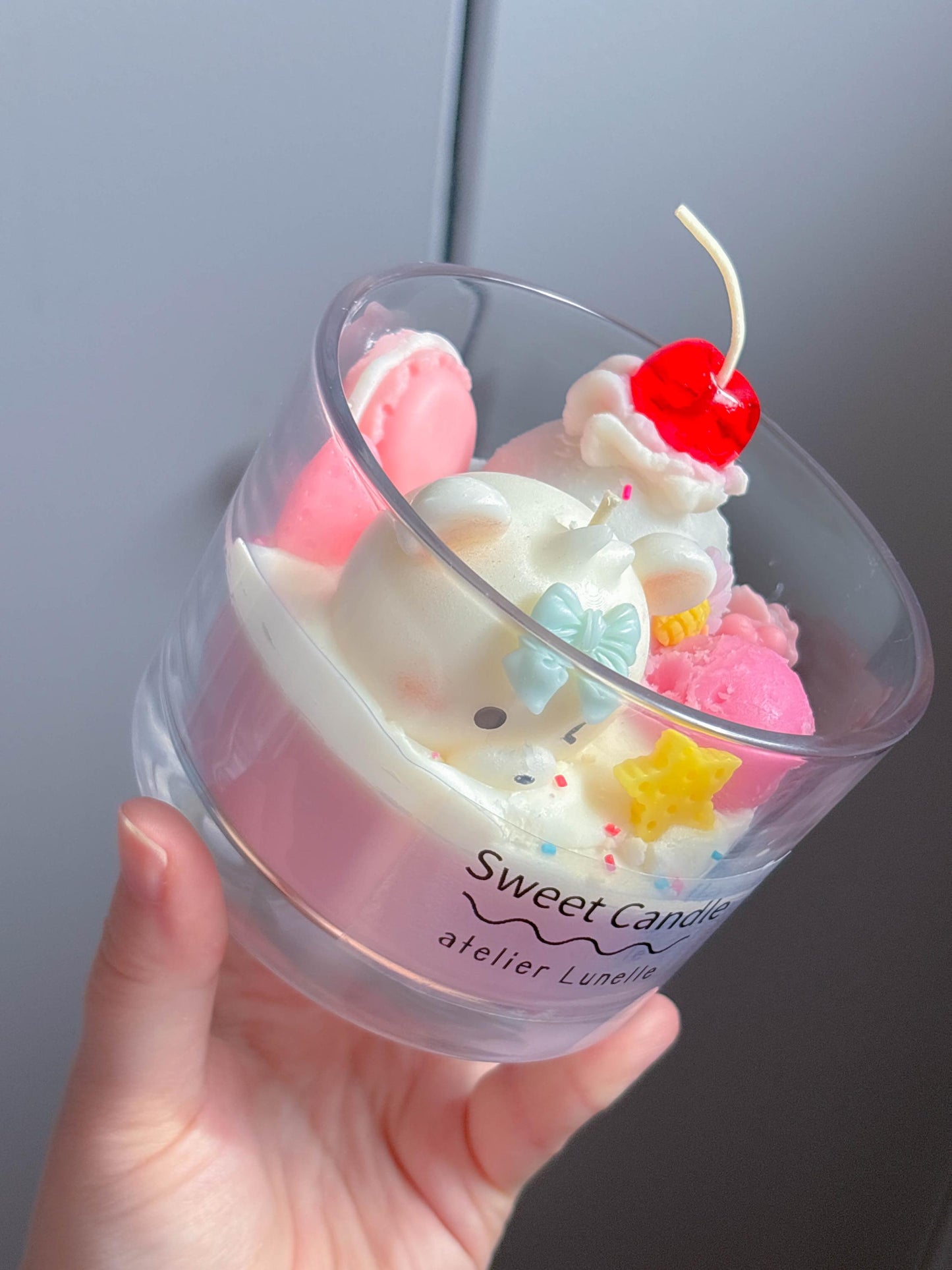 Kawaii strawberry ice cream bear scented candle