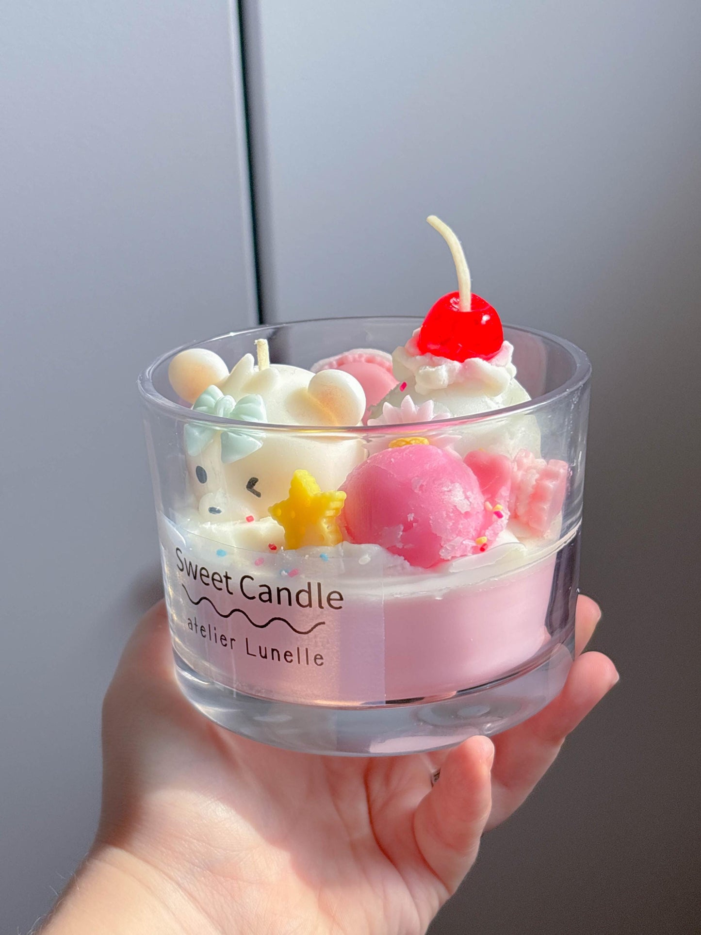 Kawaii strawberry ice cream bear scented candle