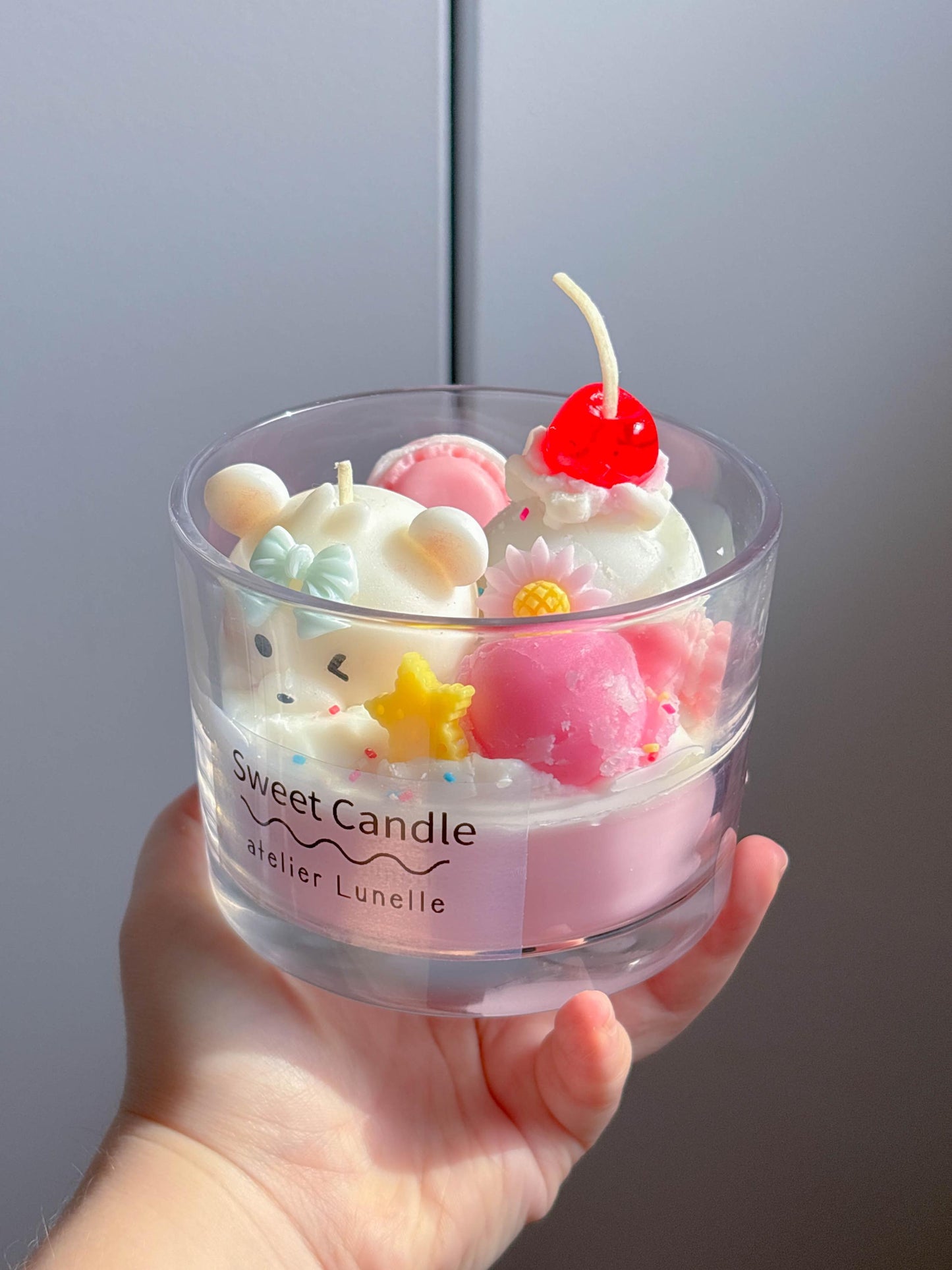 Kawaii strawberry ice cream bear scented candle