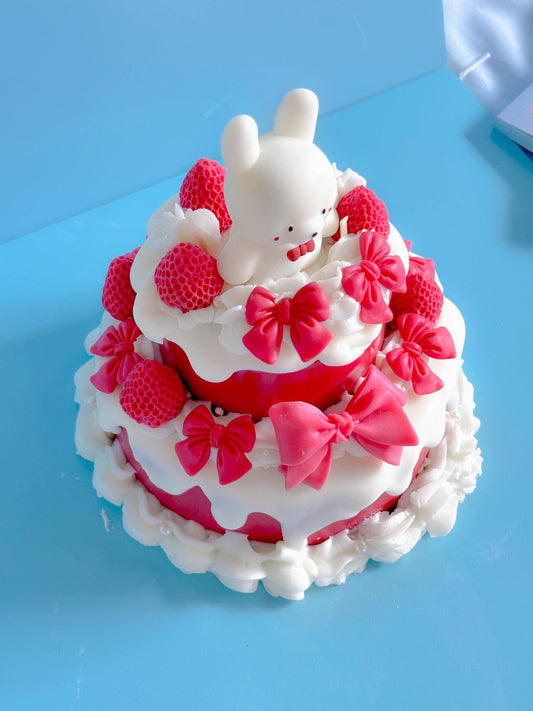 Kawaii strawberry whipped two tier cake candle