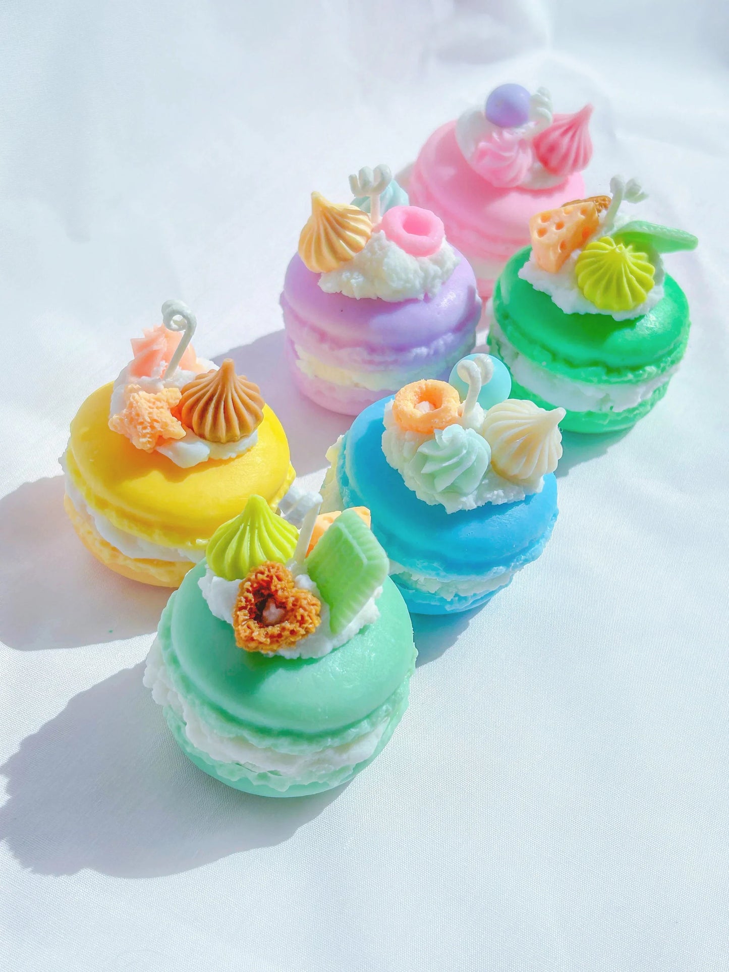 Kawaii pastel rainbow macaron candles