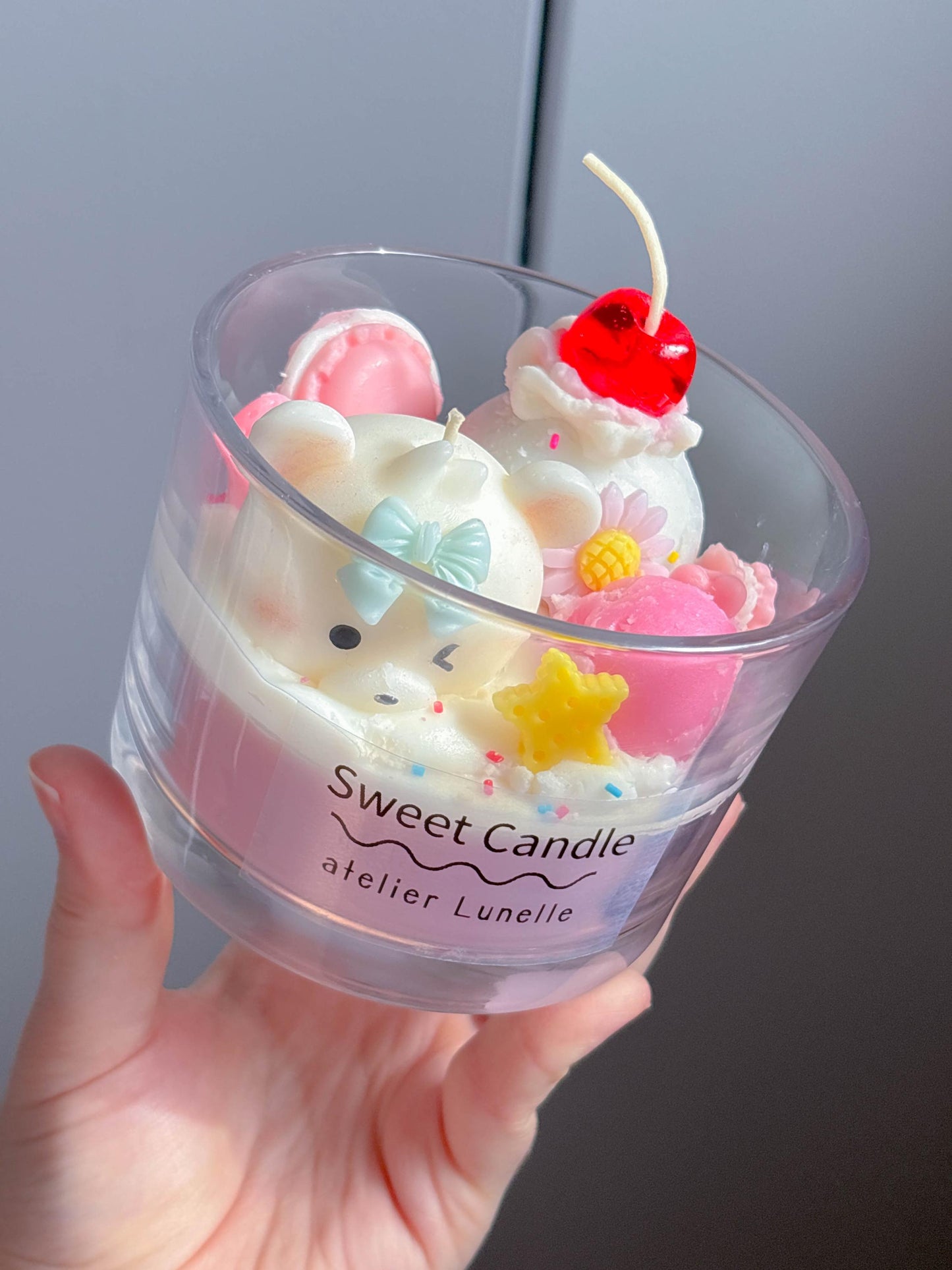 Kawaii strawberry ice cream bear scented candle