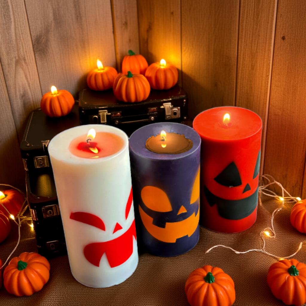 Halloween spooky pillar candles