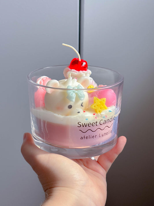 Kawaii strawberry ice cream bear scented candle