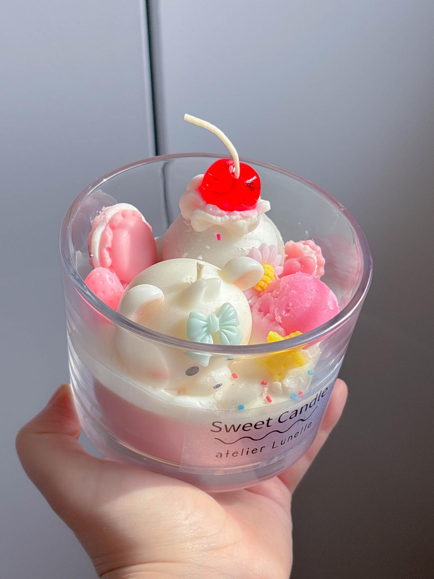 Kawaii strawberry ice cream bear scented candle
